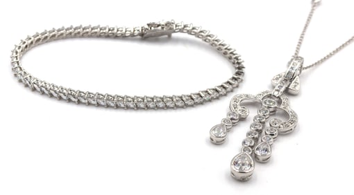 Set of 925 sterling silver cubic zirconia bracelet and necklace