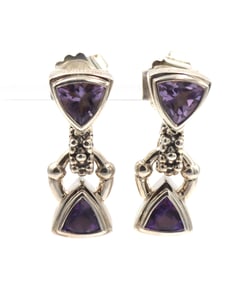 Micheal Dawkins sterling silver purple amethyst swivel dangle earrings