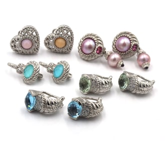 5 Pairs of signed Judith Ripka 925 sterling silver earrings
