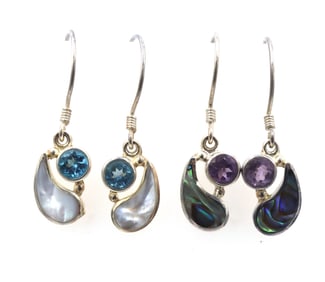2 Pairs of Signed Sejan 925 sterling silver dangle earrings