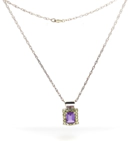 925 Sterling silver signed multi color gemstone pendant on chain