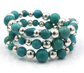 Turquoise and silver multi strand bangle