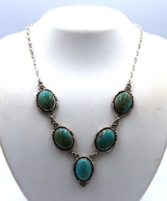 Vintage 925 sterling silver turquoise necklace