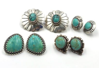 4 Pairs of vintage 925 sterling silver turquoise earrings