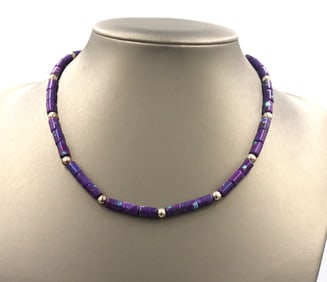 925 Sterling silver purple stone beaded necklace