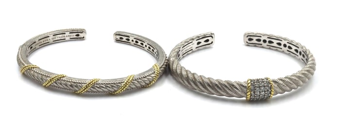 Set of 2 Judith Ripka 925 sterling silver cuff bangles