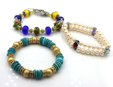 Lot of 3 multi color gemstone bracelets
