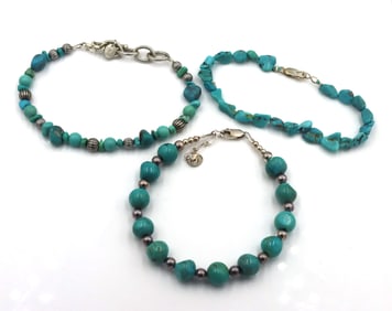 Group lot of Vintage 925 sterling silver turquoise bracelets