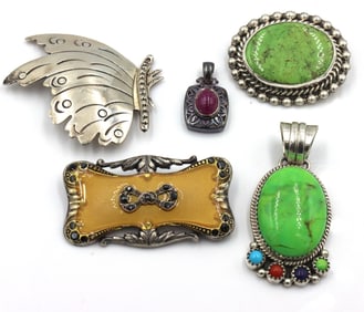 Group lot of 5 Vintage 925 sterling silver signed pendants