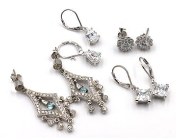 4 Pairs of 925 sterling silver cubic zirconia earrings