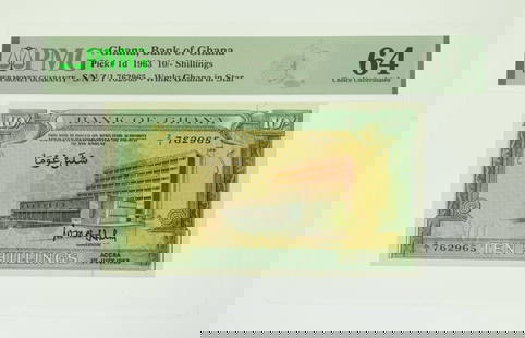 1963 10/- Shillings Bank of Ghana P1d. PMG Choice Uncirculated 64: 1963 10/- Shillings Bank of Ghana P1d. PMG Choice Uncirculated 64.