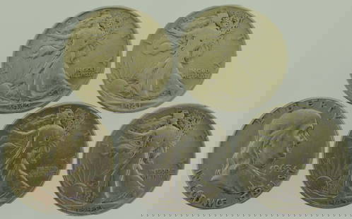 1900,s lot of five Half Dollar: 1900,s a lot of five Half Dollar. (1941-D, 1942, 1943-S, 1945, 1963).