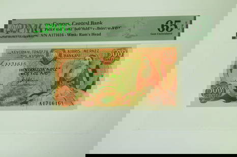 1982 500 Mils Central Bank of Cyprus P-45a. PMG Gem Uncirculated 65 EPQ: 1982 500 Mils Central Bank of Cyprus P-45a. PMG Gem Uncirculated 65 EPQ.