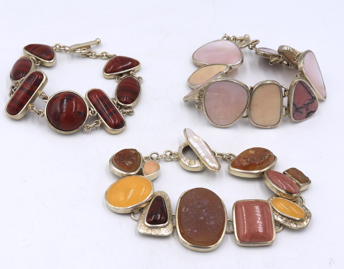 Group lot of 3 Vintage 925 sterling silver gemstone bracelets (1 of 10)