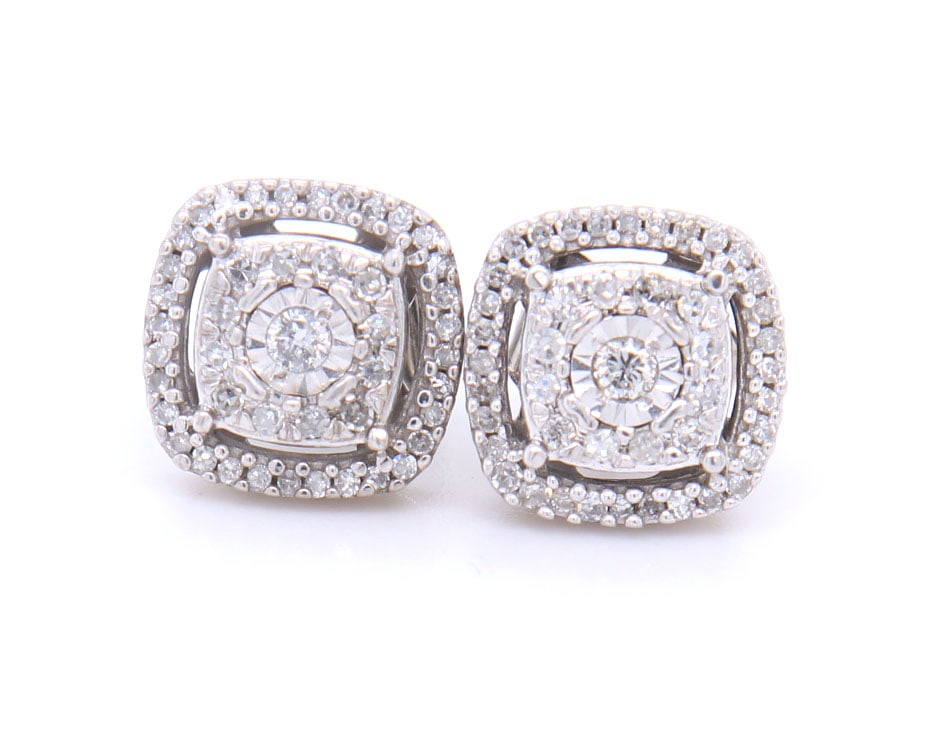 10kt White gold Illusion set diamond stud earrings (1 of 4)