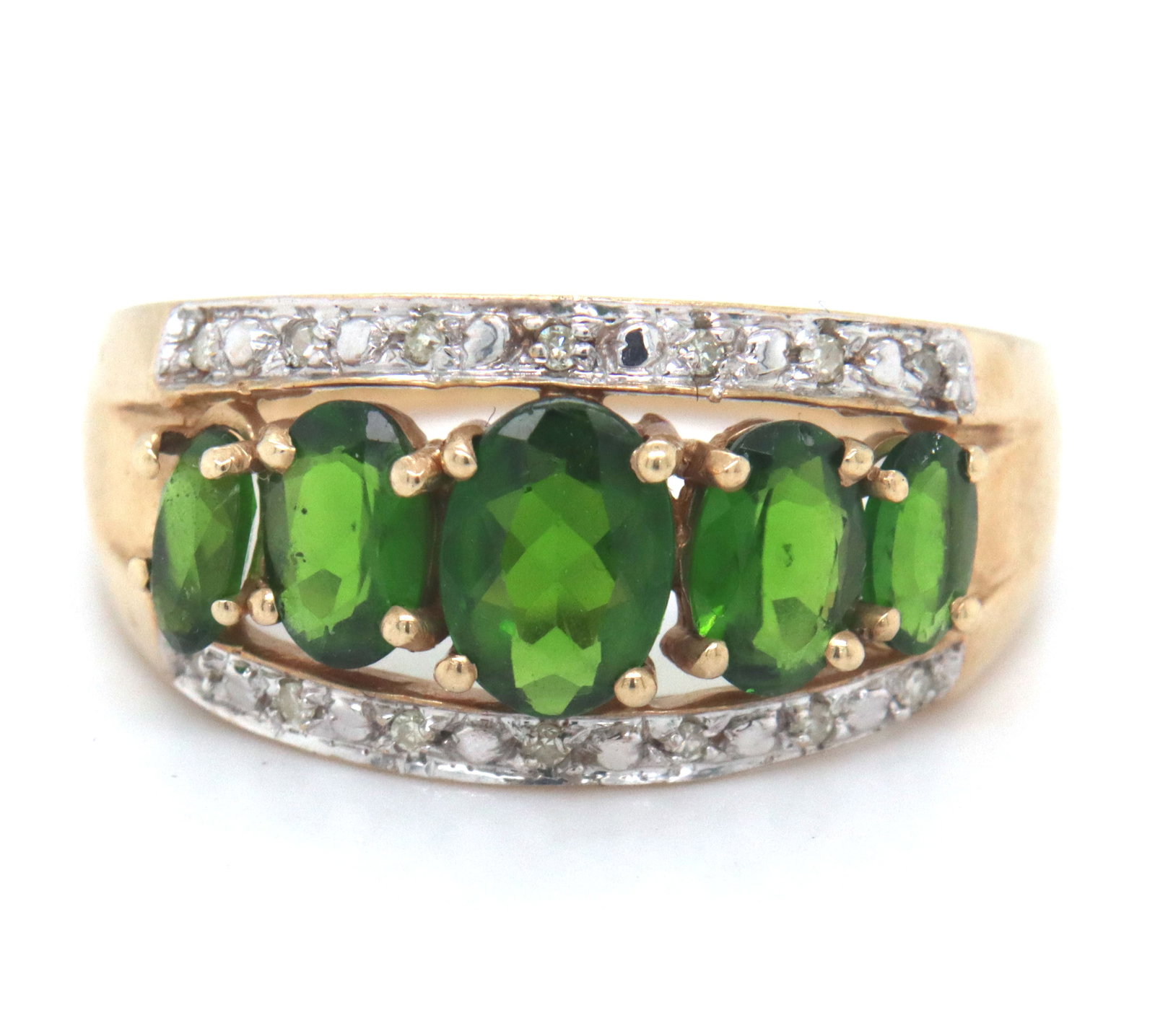 10kt Yellow gold green stone and diamond ring (1 of 4)