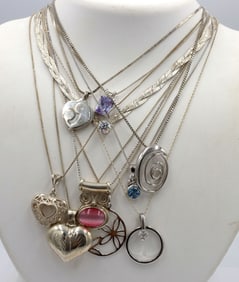 Vintage 925 sterling silver group lot of 10 necklaces
