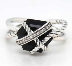 David Yurman black onyx and diamond wrap ring