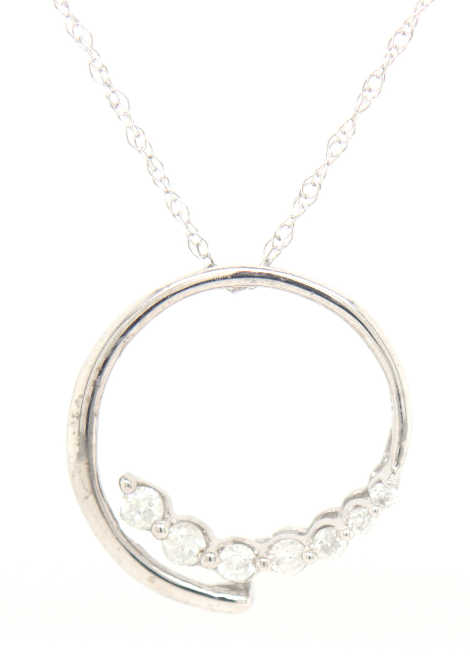 10kt White gold Graduated diamond half circle pendant on chain necklace (1 of 4)