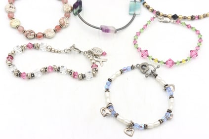 Group lot of 9 Vintage 925 sterling silver crystal beads bracelets