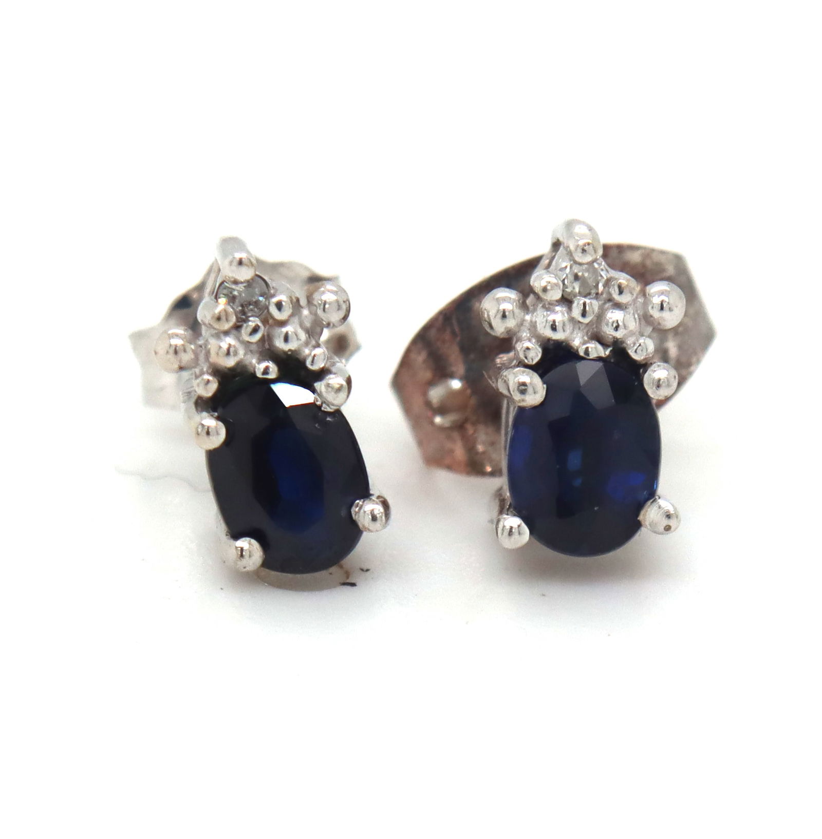 10kt White gold blue sapphire and diamond stud earrings (1 of 3)