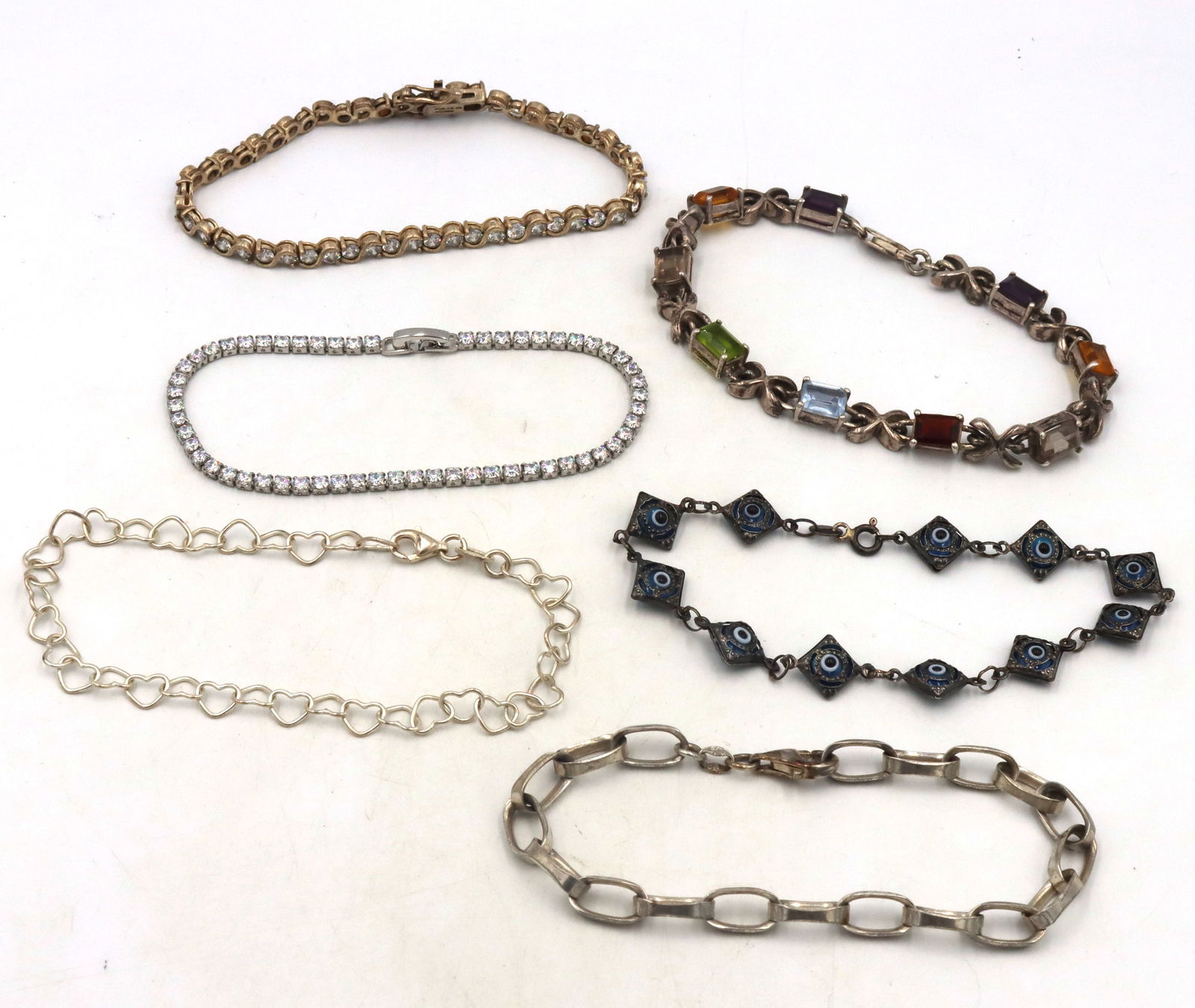 Group lot of 6 vintage 925 sterling silver bracelets (1 of 9)