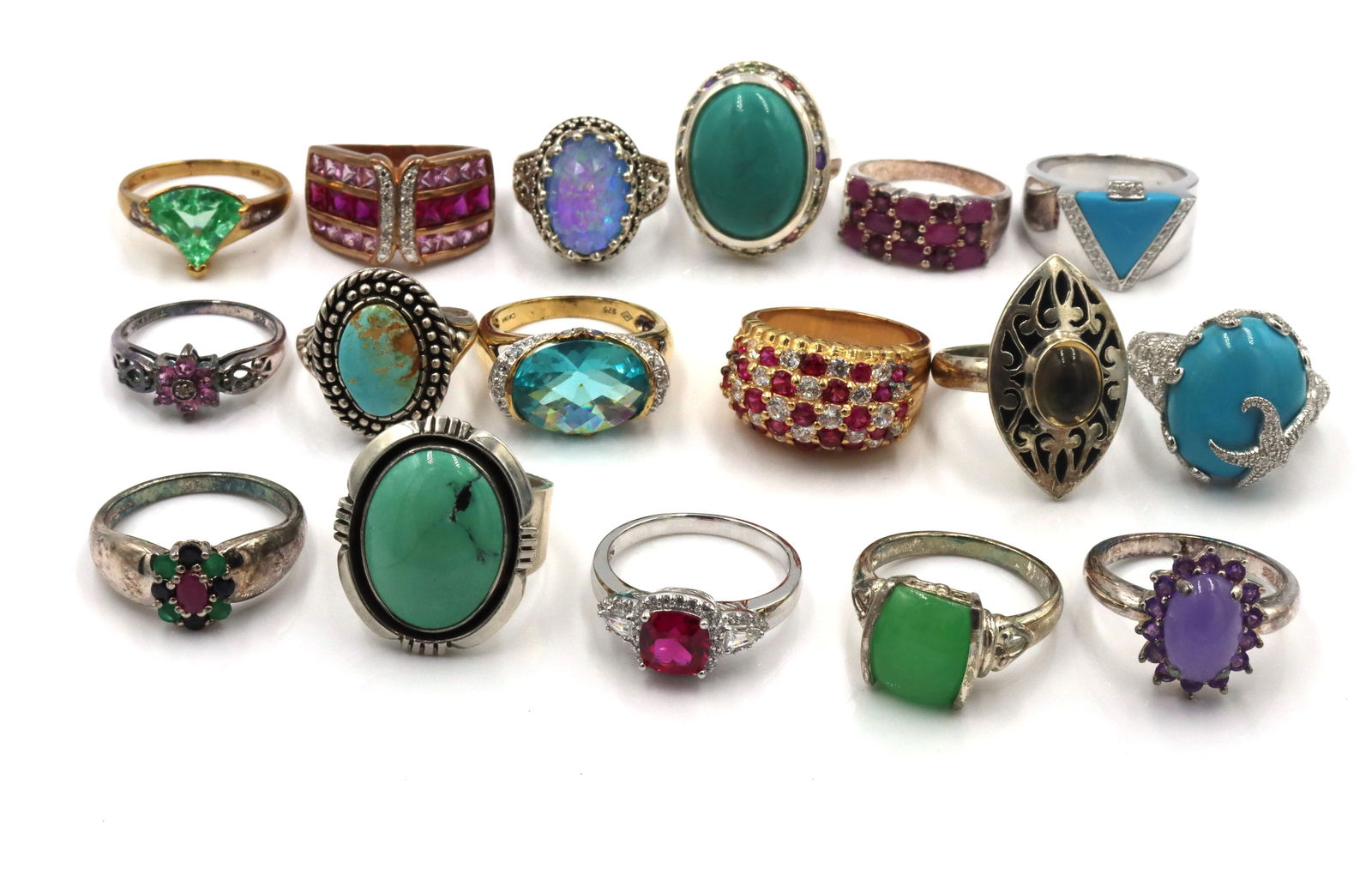Group lot of 17 vintage 925 sterling silver multi gemstone rings (1 of 10)