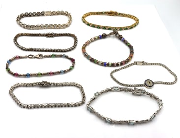 Group lot of 8 vintage 925 sterling silver bracelets