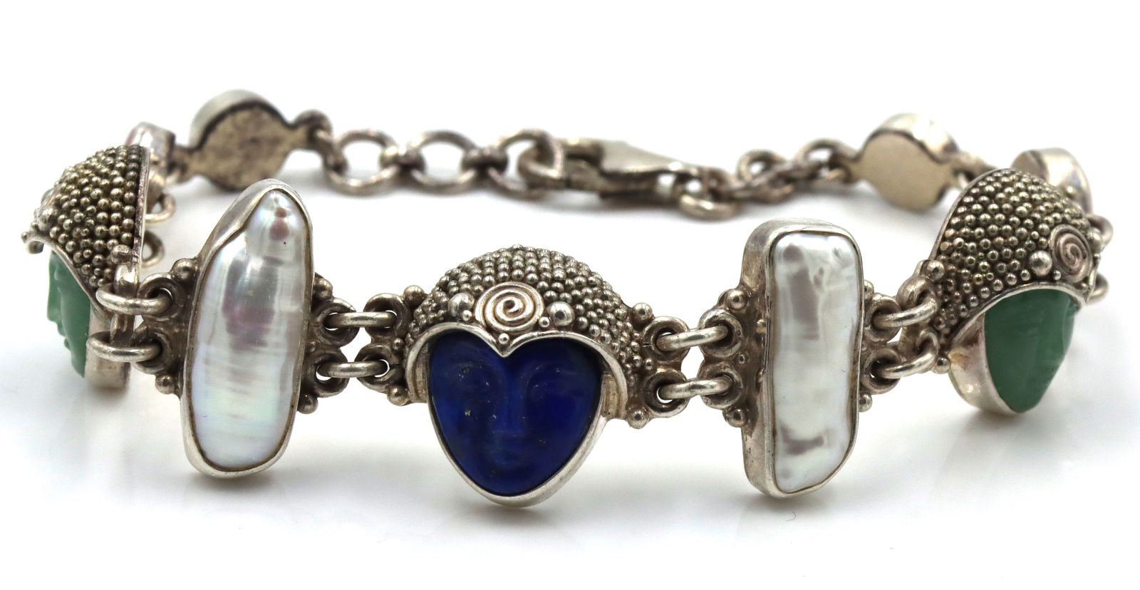 925 Vintage Sajen Sterling Silver Carved Buddha Head Bracelet (1 of 6)