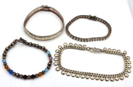 Group lot of 4 Vintage 925 sterling silver bracelets