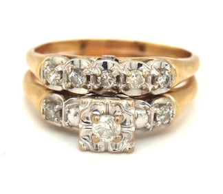 14kt Yellow gold diamond wedding set