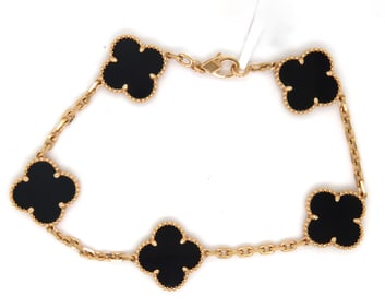 18KT Yellow Gold Five Motifs Black Onyx Bracelet
