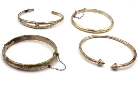 Group lot of 4 cuff bangles in 925 sterling silver