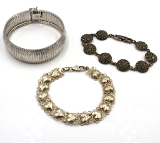 Group lot of 3 Vintage 925 sterling silver bracelets