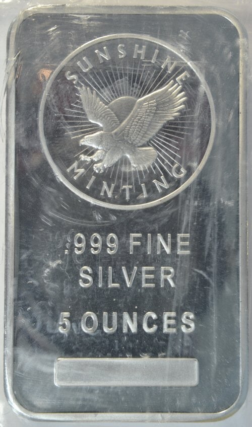 Sunshine Minting 5 Troy Oz pure .999 fine Silver Bar (1 of 2)