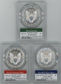 2021-(P-S-W) T1 SILVER EAGLE FDOI ER PCGS MS70 REAGAN SIGNATURE SERIES