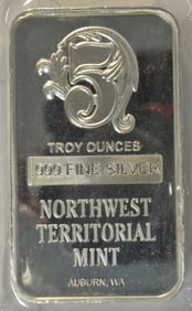 Northwest Territory 5 Troy Oz .999 Fine Silver Bar in plastic
