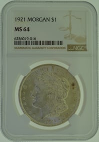1921 Morgan Silver Dollar S$1 NGC MS64