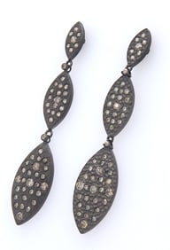 Gorgeous Oxidized Sterling Silver Earrings with Diamonds