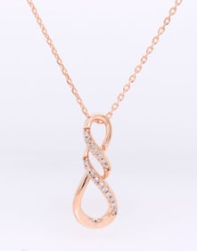 Elegant Rose Gold Diamond Double Infinity Pendant on Chain Necklace