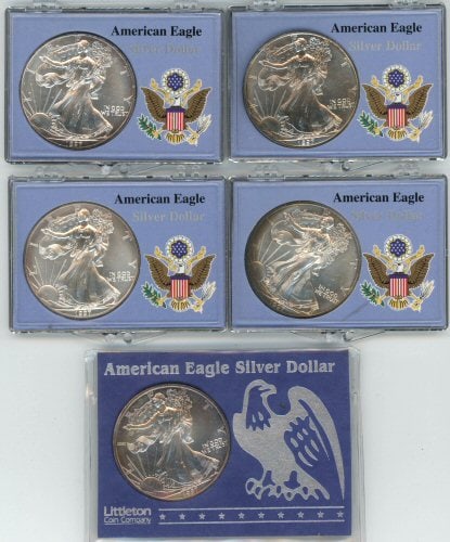 1997 $1 Silver Eagles lots of 5 Gem BU in custom holders (1 of 1)