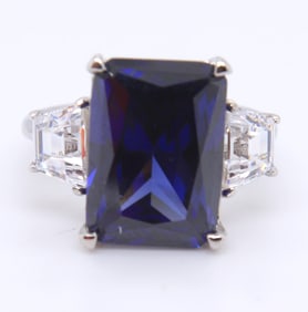 Sterling Silver Emerald Cut Blue Navy Ring