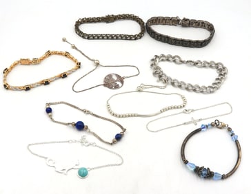 Group lot of 10 Vintage 925 sterling silver bracelets