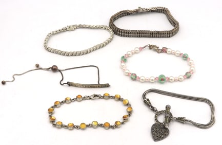 Group lot of 6 Vintage 925 sterling silver bracelets