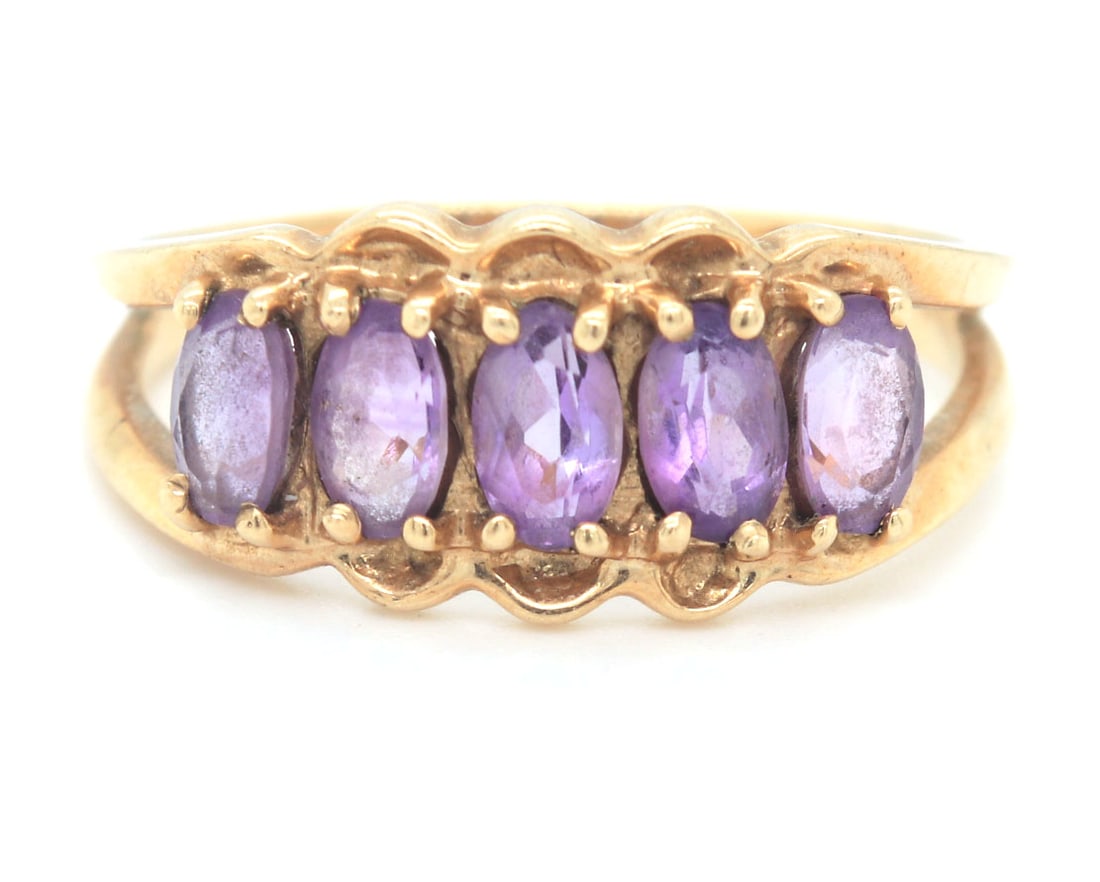 10kt Yellow gold 5 oval amethyst ring (1 of 4)
