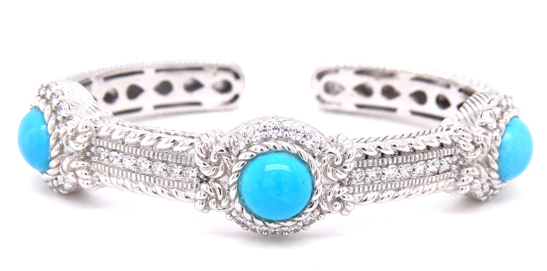Judith Ripka sterling silver Turquoise cuff bangle (1 of 7)