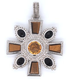 Judith Ripka Tiger eye and black onyx pendant in 925 sterling silver