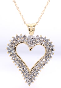 10kt Yellow gold double row open diamond heart pendant on chain