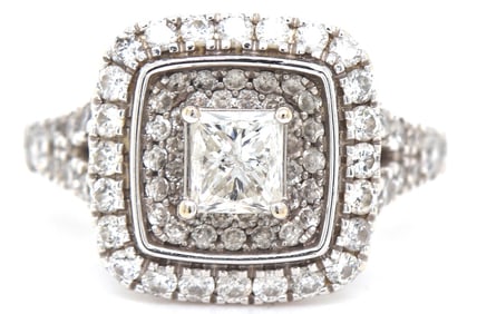 14kt White gold 1.50ctw princess cut diamond halo engagement ring