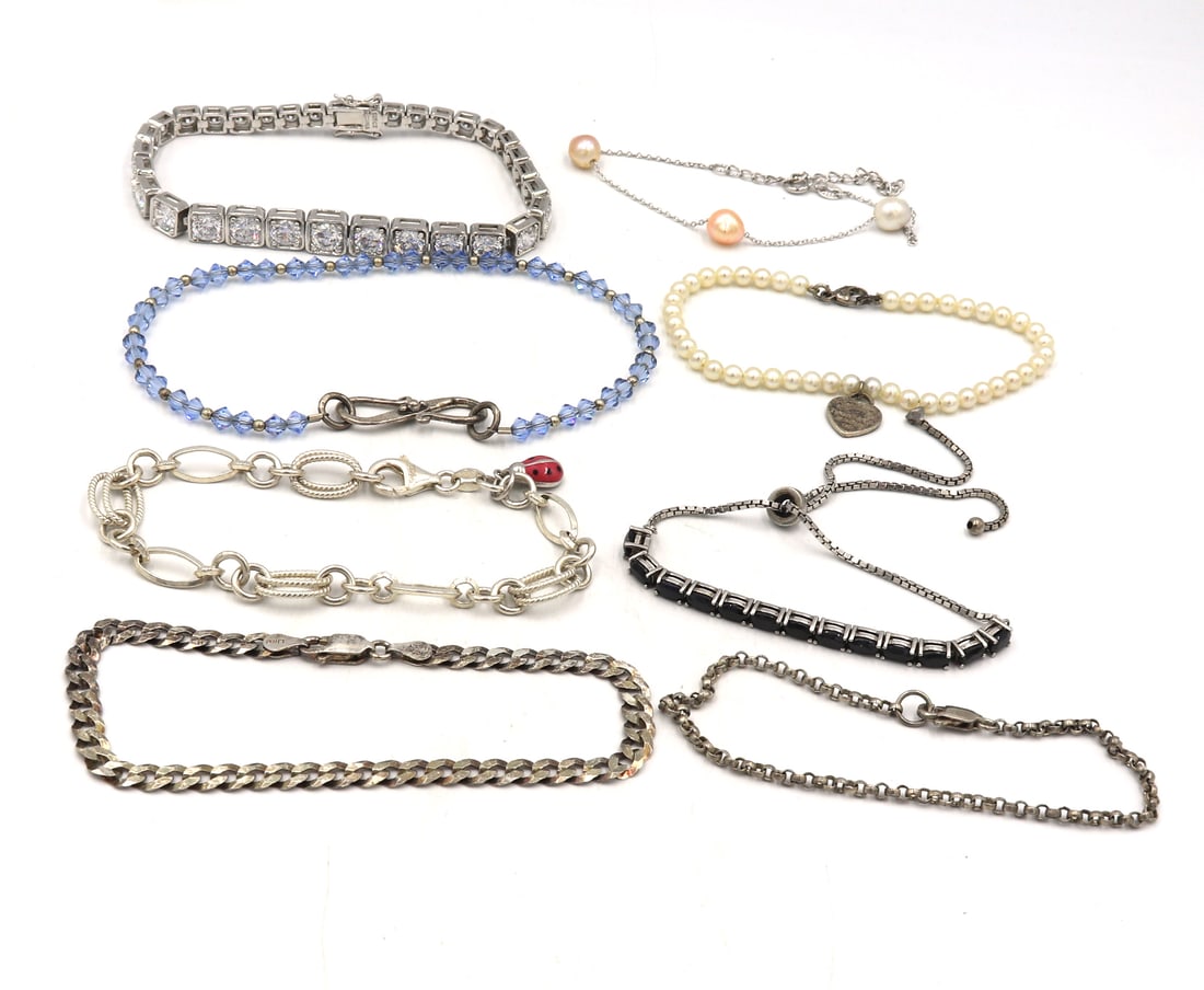 Group lot of Vintage 925 sterling silver bracelets (1 of 13)